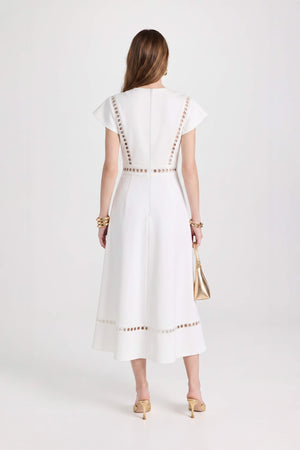 Camila V-Neck Cutout Midi Vestido 526277 HUE - Reina Diaz