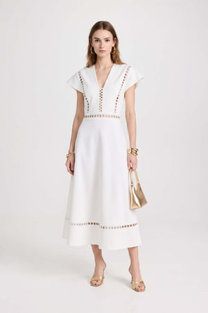 Camila V-Neck Cutout Midi Vestido 526277 HUE - Reina Diaz