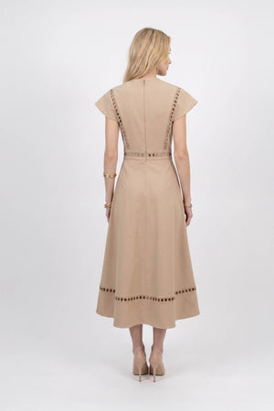 Camila V-Neck Cutout Midi Vestido 526277 KAK - Reina Diaz