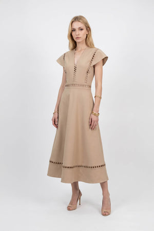 Camila V-Neck Cutout Midi Vestido 526277 KAK - Reina Diaz
