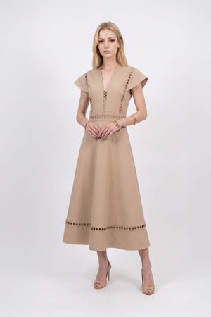 Camila V-Neck Cutout Midi Vestido 526277 KAK - Reina Diaz