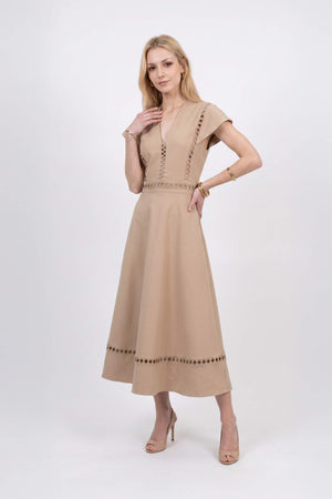 Camila V-Neck Cutout Midi Vestido 526277 KAK - Reina Diaz