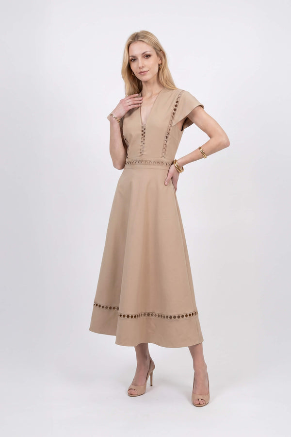 Camila V-Neck Cutout Midi Vestido 526277 KAK - Reina Diaz