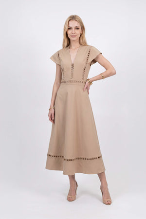 Camila V-Neck Cutout Midi Vestido 526277 KAK - Reina Diaz