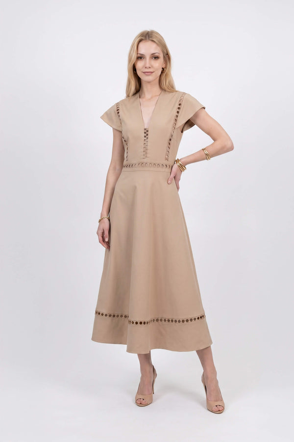 Camila V-Neck Cutout Midi Vestido 526277 KAK - Reina Diaz