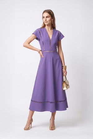 Camila V-Neck Cutout Midi Vestido 526277 LIL - Reina Diaz