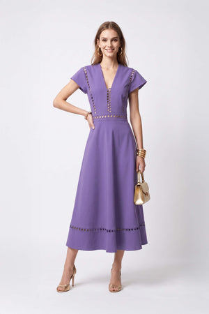 Camila V-Neck Cutout Midi Vestido 526277 LIL - Reina Diaz