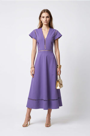 Camila V-Neck Cutout Midi Vestido 526277 LIL - Reina Diaz