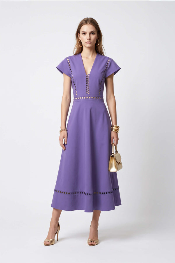 Camila V-Neck Cutout Midi Vestido 526277 LIL - Reina Diaz