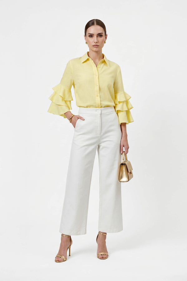 Camille Ruffled Long - Sleeve Shirt Blouse  - Reina Diaz
