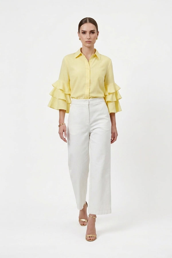 Camille Ruffled Long - Sleeve Shirt Blouse  - Reina Diaz