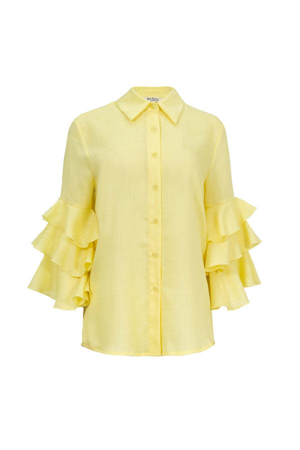 Camille Ruffled Long - Sleeve Shirt Blouse  - Reina Diaz