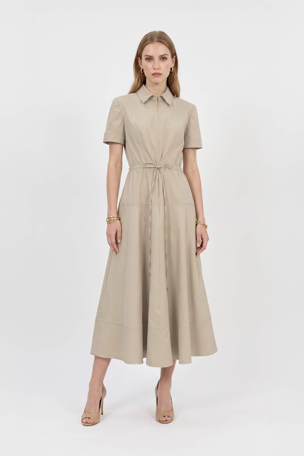 Carlota Belted Short Sleeve Midi Vestido 526301 ARE - Reina Diaz