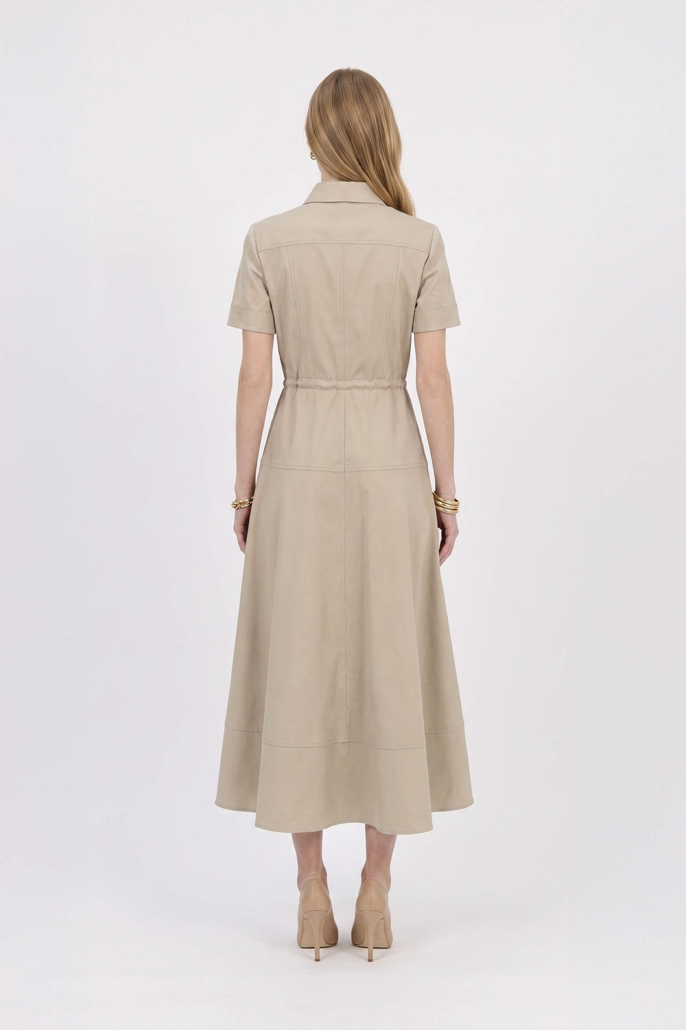 Carlota Belted Short Sleeve Midi Vestido 526301 ARE - Reina Diaz