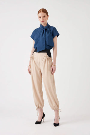 Cassandra Contrast Waistband Drawstring Balloon Pantalón 532182 CRE - Reina Diaz