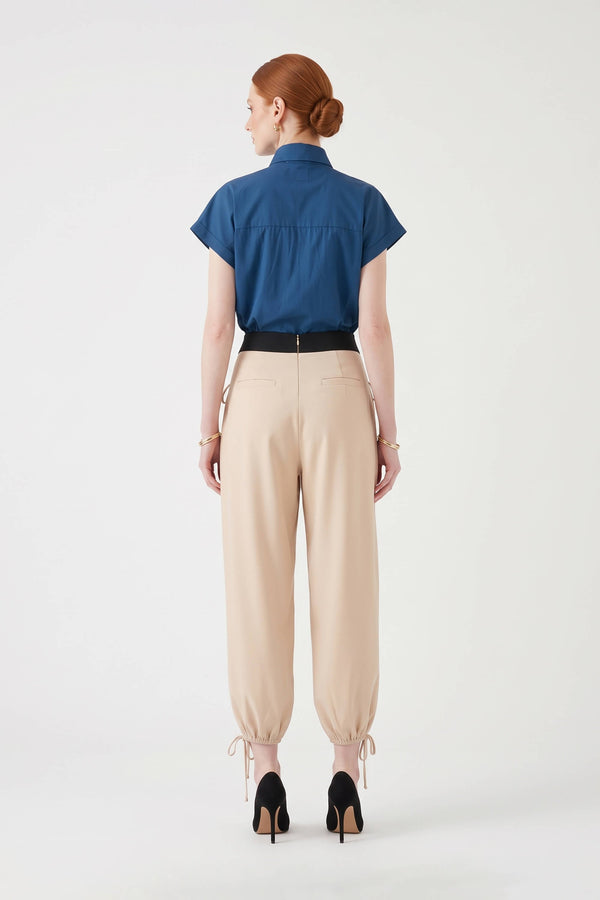 Cassandra Contrast Waistband Drawstring Balloon Pantalón 532182 CRE - Reina Diaz
