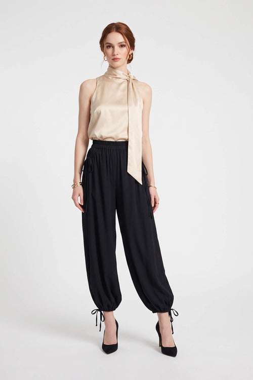 Cassandra Contrast Waistband Drawstring Balloon Pantalón 532182 NEG - Reina Diaz
