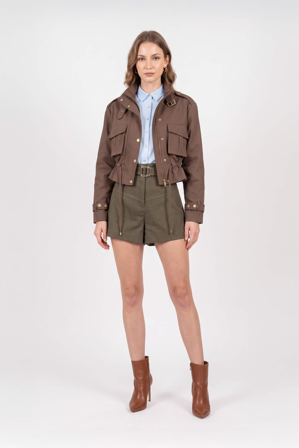 Cassandra Cropped Utility Jacket 700495 CAF - Reina Diaz