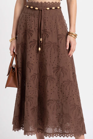 Cassandra Eyelet Beaded Midi Falda 740978 CAF - Reina Diaz