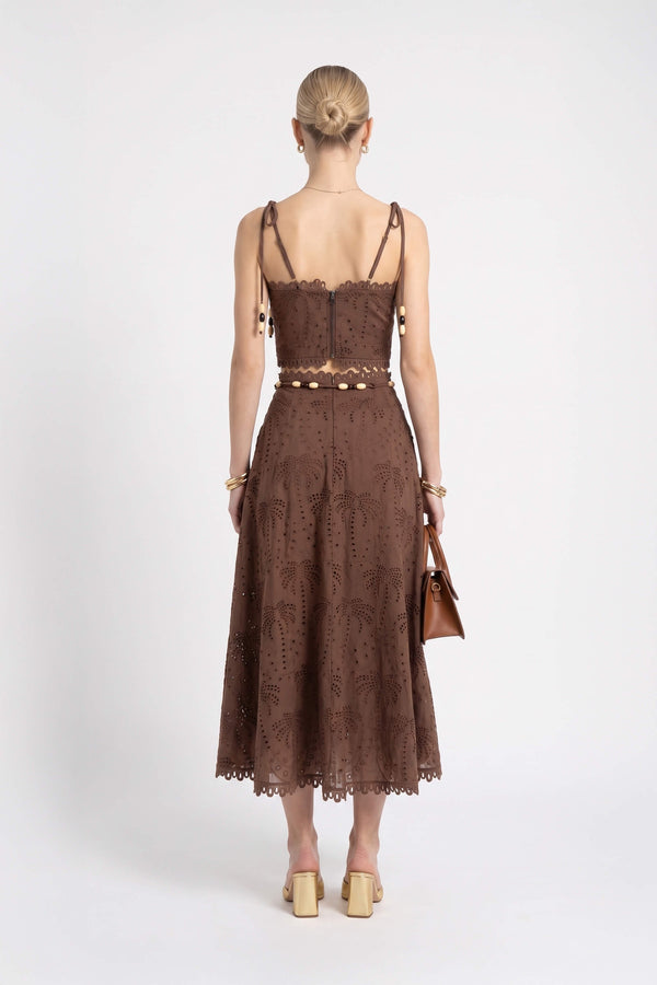 Cassandra Eyelet Beaded Midi Falda 740978 CAF - Reina Diaz