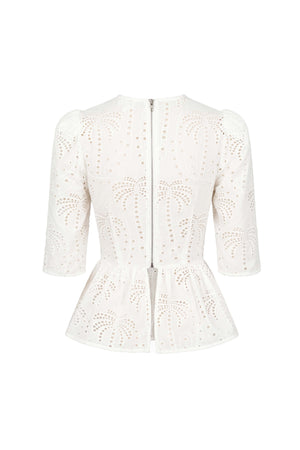 Cassandra Eyelet Double-Tie Peplum Blusa 752937 HUE - Reina Diaz