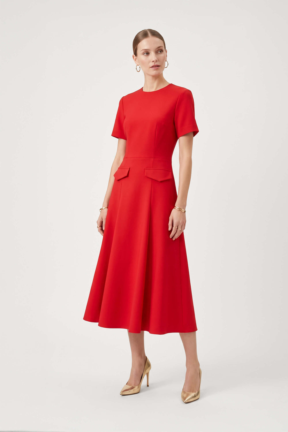 Cassandra Flap-Pocket A-Line Midi Vestido 526303 ROJ - Reina Diaz
