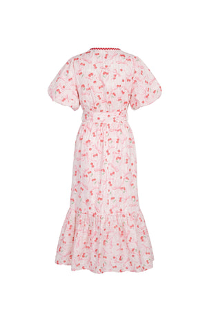 Cassandra Fruit Printed Belted Midi Vestido 723178 CER - Reina Diaz