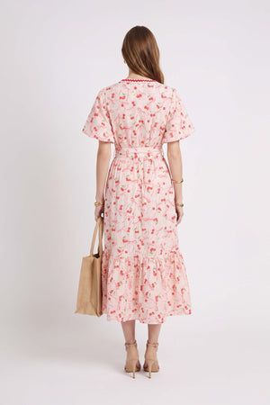 Cassandra Fruit Printed Belted Midi Vestido 723178 CER - Reina Diaz