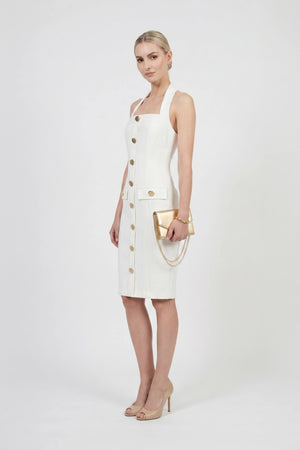 Cassandra Halter Buttoned Bodycon Dress - Reina Diaz