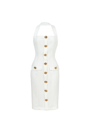 Cassandra Halter Buttoned Bodycon Dress - Reina Diaz
