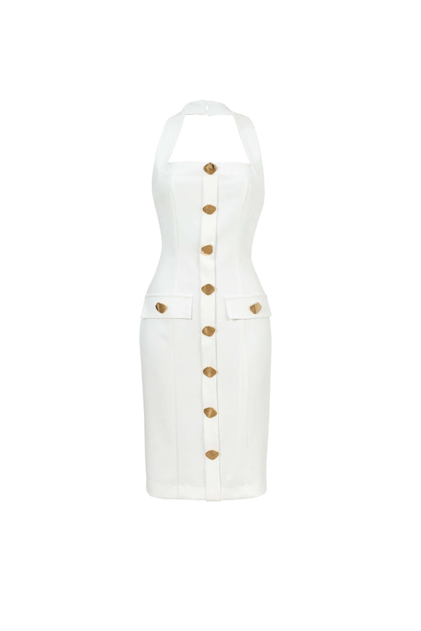 Cassandra Halter Buttoned Bodycon Dress - Reina Diaz