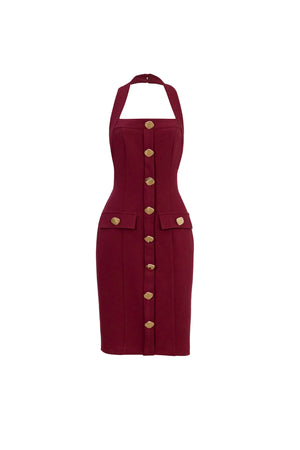 Cassandra Halter Buttoned Bodycon Dress - Reina Diaz