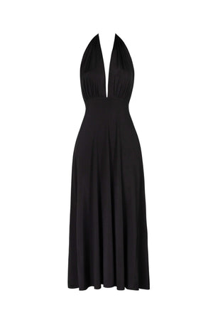Cassandra Halter Plunging Maxi Vestido 723206 NEG - Reina Diaz