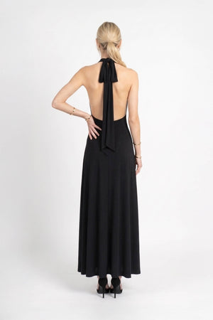 Cassandra Halter Plunging Maxi Vestido 723206 NEG - Reina Diaz