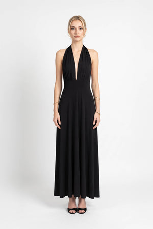 Cassandra Halter Plunging Maxi Vestido 723206 NEG - Reina Diaz