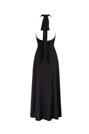 Cassandra Halter Plunging Maxi Vestido 723206 NEG - Reina Diaz