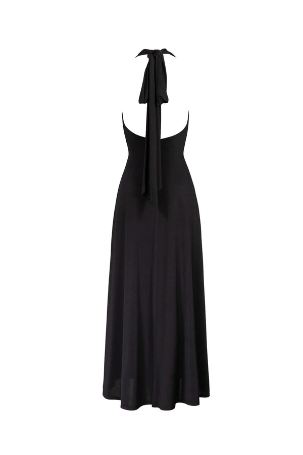 Cassandra Halter Plunging Maxi Vestido 723206 NEG - Reina Diaz
