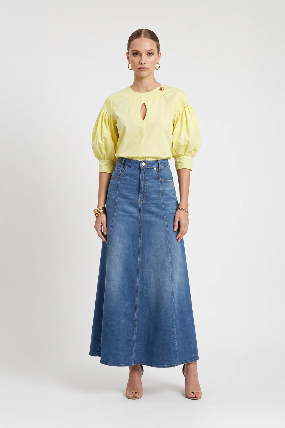 Cassandra High-Waist A-Line Falda Larga 740987 DEN - Reina Diaz