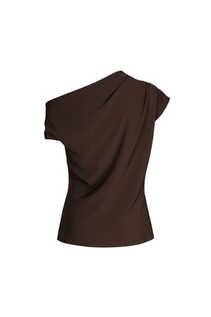 Cassandra One-Shoulder Draped Metal Buckle Blusa 554328 CAF - Reina Diaz