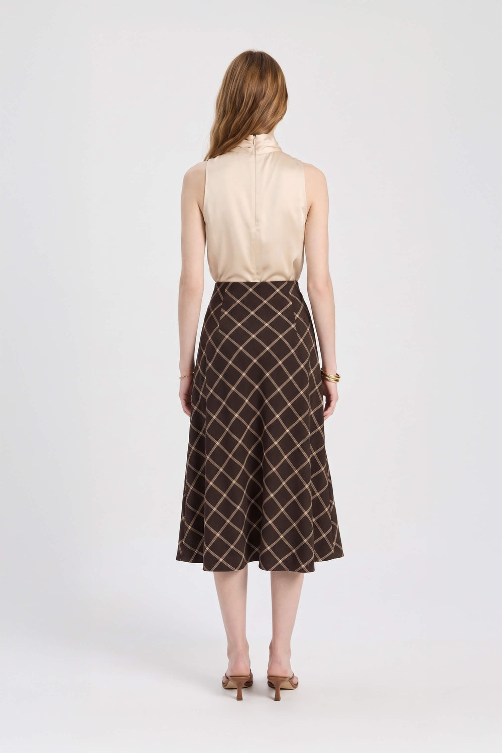 Cassandra Plaid High-Waist Midi Falda 740970 CAF - Reina Diaz