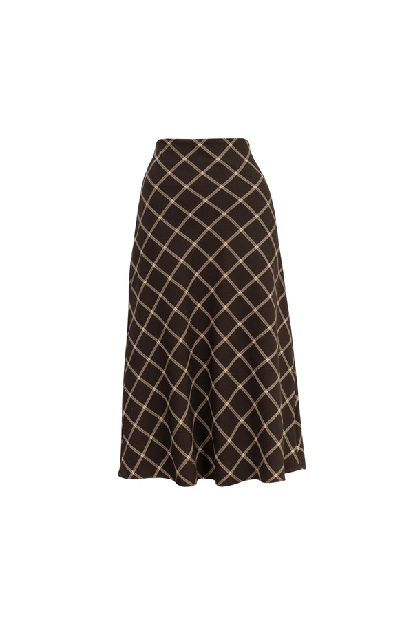 Cassandra Plaid High-Waist Midi Falda 740970 CAF - Reina Diaz