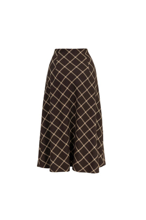 Cassandra Plaid High-Waist Midi Falda 740970 CAF - Reina Diaz