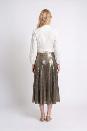 Cassandra Plaid High-Waist Midi Falda 740970 ORO - Reina Diaz
