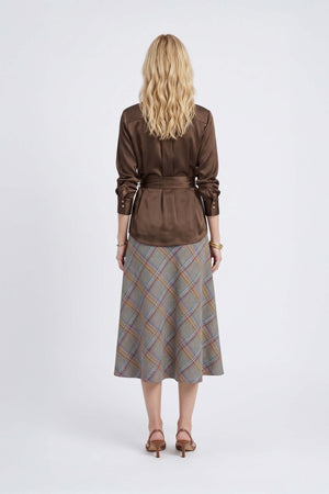 Cassandra Plaid High-Waist Midi Falda 740970 TAU - Reina Diaz