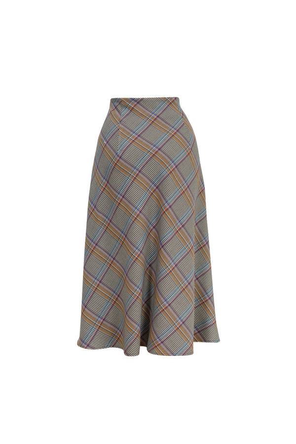 Cassandra Plaid High-Waist Midi Falda 740970 TAU - Reina Diaz