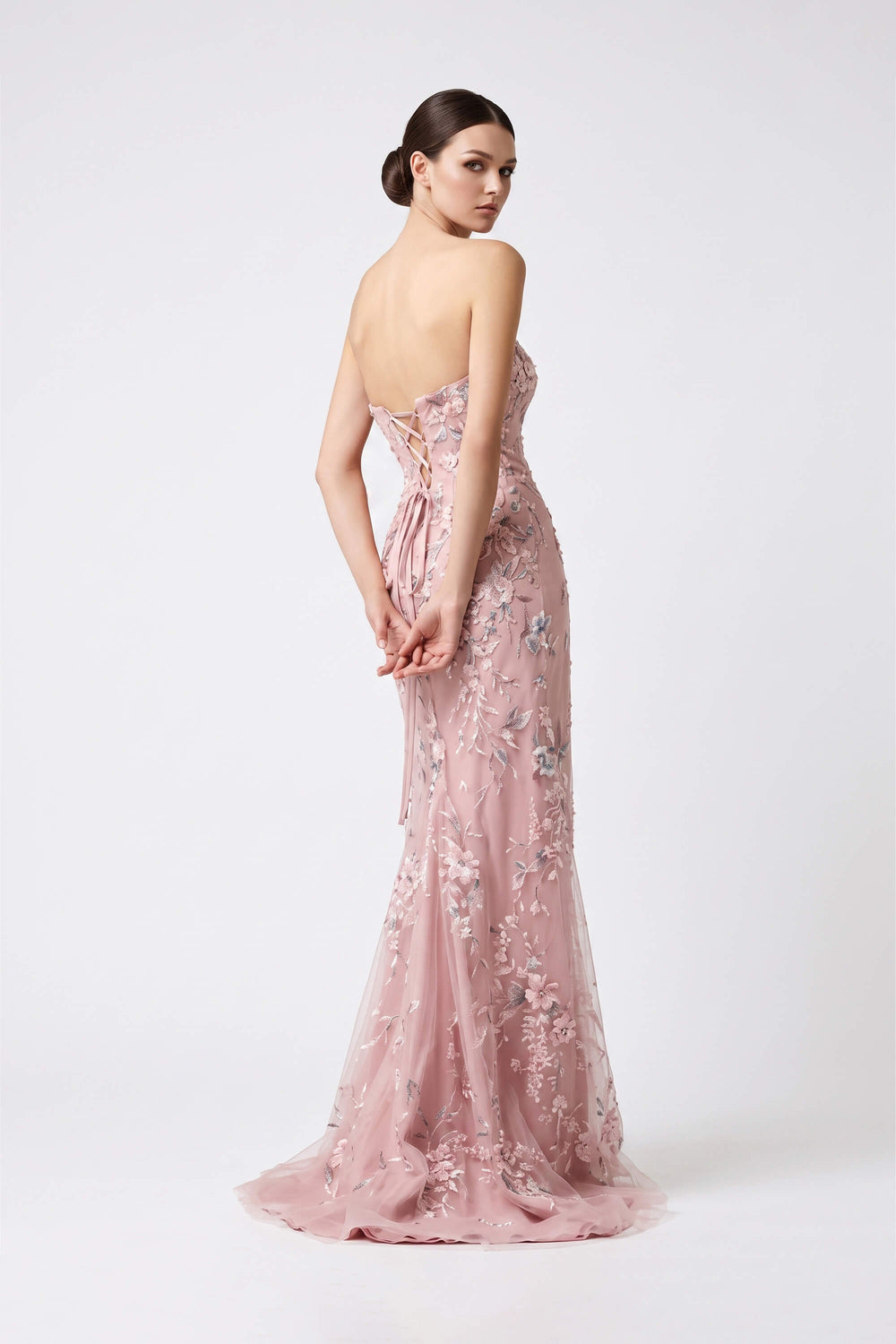 Cassandra Strapless Floral Beaded Vestido 421474 BLU - Reina Diaz