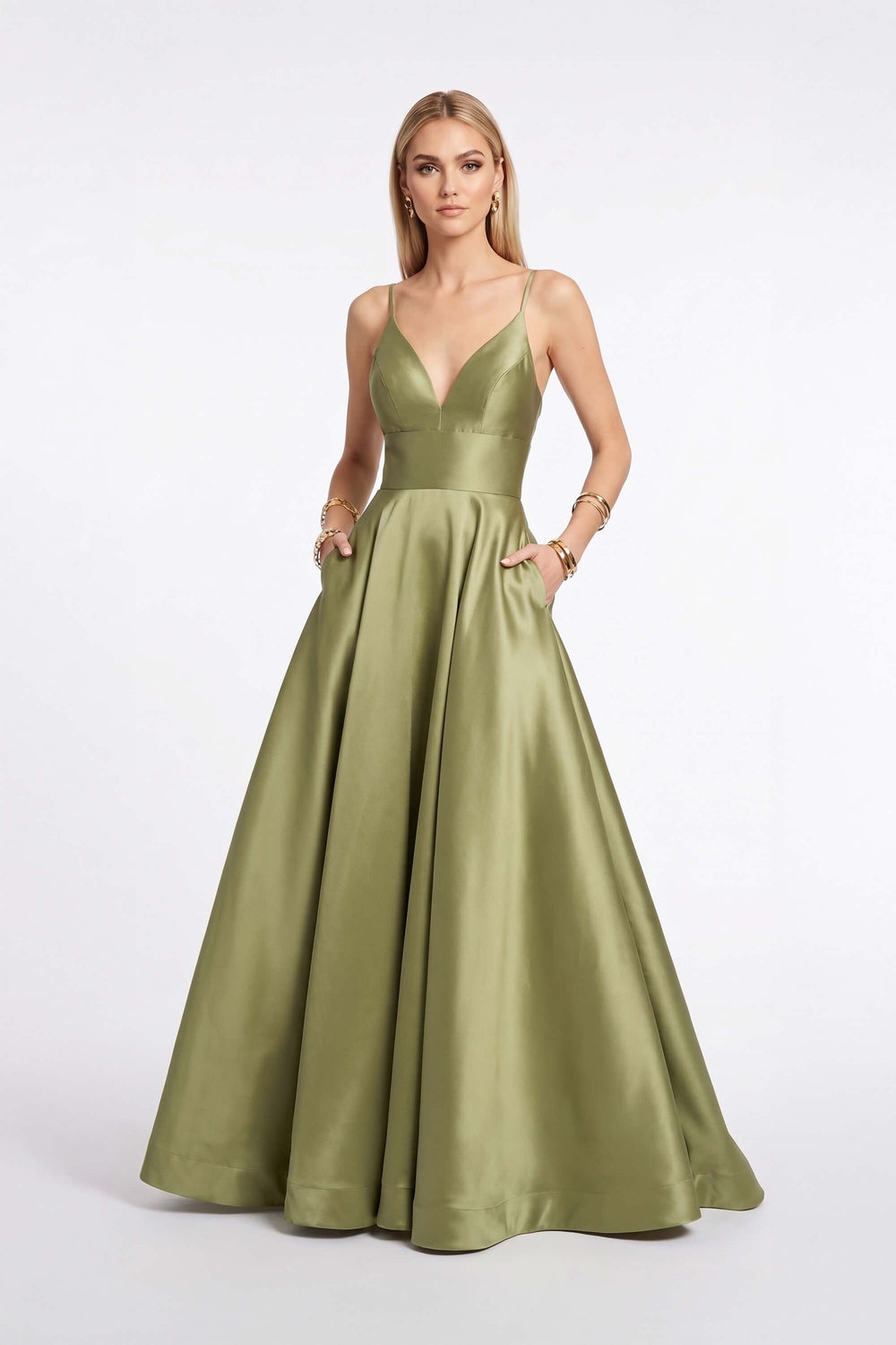 Cassandra V-Neck Pocket Ballgown Vestido 420407 OLI - Reina Diaz