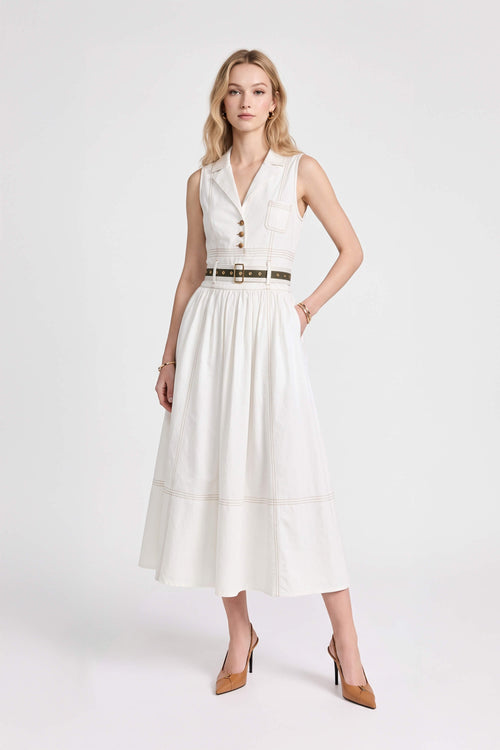 Claudia Belted Utility Sleeveless Midi Vestido 723145 HUE - Reina Diaz