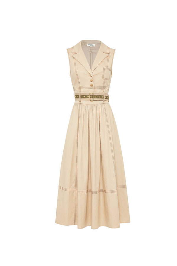 Claudia Belted Utility Sleeveless Midi Vestido 723145 KAK - Reina Diaz