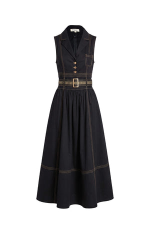 Claudia Belted Utility Sleeveless Midi Vestido 723145 NEG - Reina Diaz